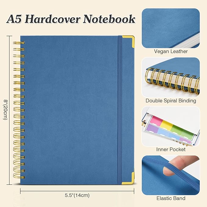 Bullet Dotted Journal Notebook, 300 Pages Leather Notebooks with Contens