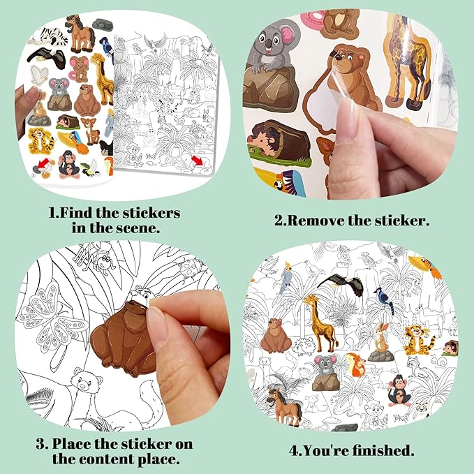 Elfew Find The Animal Sticker Book for Kids Ages 2-4, Include 20 Theme Stickers for Kids, Learning & Educational Toy, Find Over 400+ Hidden Object, Airplane Toys for Toddlers 3-5, Preschool Activities