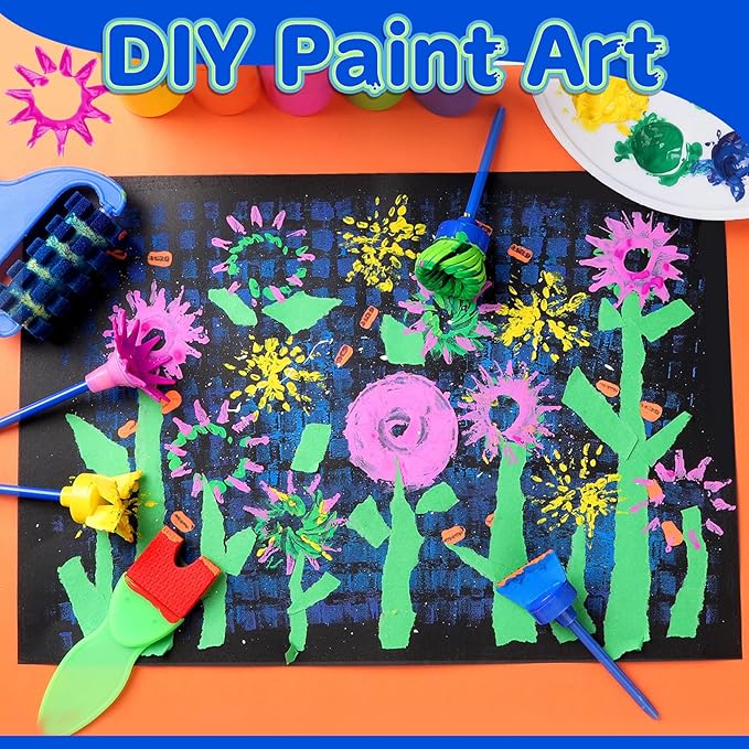 YGDZ Kids Paint Brushes, 12 Pack Washable Painting Brushes for Toddlers Kids Early Learning Toys Foam Roller Sponge Arts Crafts Gift