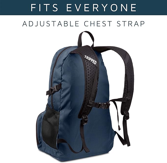 TRIPPED Travel Gear Traveling Backpack- Foldable collapsible lightweight backpack for travel (Blue) 35 liters