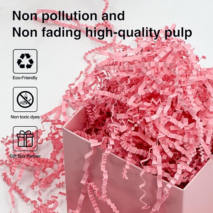 1LB Crinkle Paper Shred Filler for Gift Box On Mother's Day(Pink)