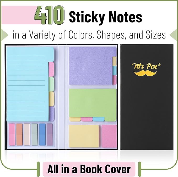 Mr. Pen- Sticky Notes Set, 410 Pack, Ruled, Dotted & Blank Notes with 150 Index Tabs, Divider Sticky Pads for Bible Study, Office, School, Planning, Journaling & Organization