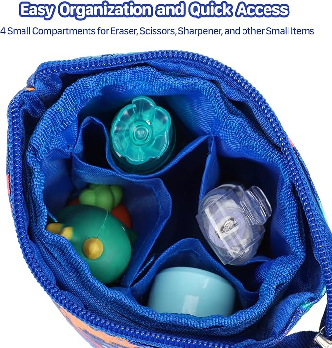 Standing Pencil Case for Boys - Telescopic Kawaii Pencil Pouch for Kids, Big Capacity Stand Up Stationery Pouch for School Students, Blue Dinosaur