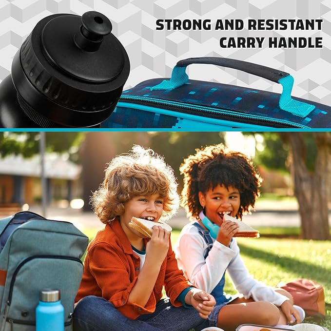 Minecraft Insulated Lunch Bag for Kids Creeper Lunchbox for Boys School Supplies Food Carrier Snacks Picnic Beach Days Travel Gamer Gifts for Kids (Blue/Black)