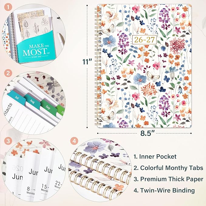 Planner 2026-2027 - Weekly & Monthly Planner, Jul 2026-Jun 2027, Academic Planner 26-27, 6.4"×8.5", Tabs, Thick Paper, Twin-Wire Binding, Back Pocket, Inspirational Quotes for Office Home School