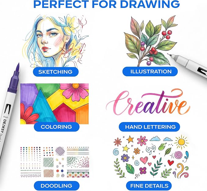 100 Watercolor Markers Set | Water Color Pens with Brush & Fineliner, Water-Based Art Markers | Dual Tip Markers for Adult Coloring, Lettering, Calligraphy, Sketching, Journaling & Illustration