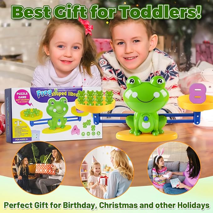 Frog Balance Math Toy for Preschool – Cool Counting Manipulatives and STEM Learning Materials for Kids Ages 5-7, Fun Number Match Activity for Pre-K Classroom and Early Education Centers