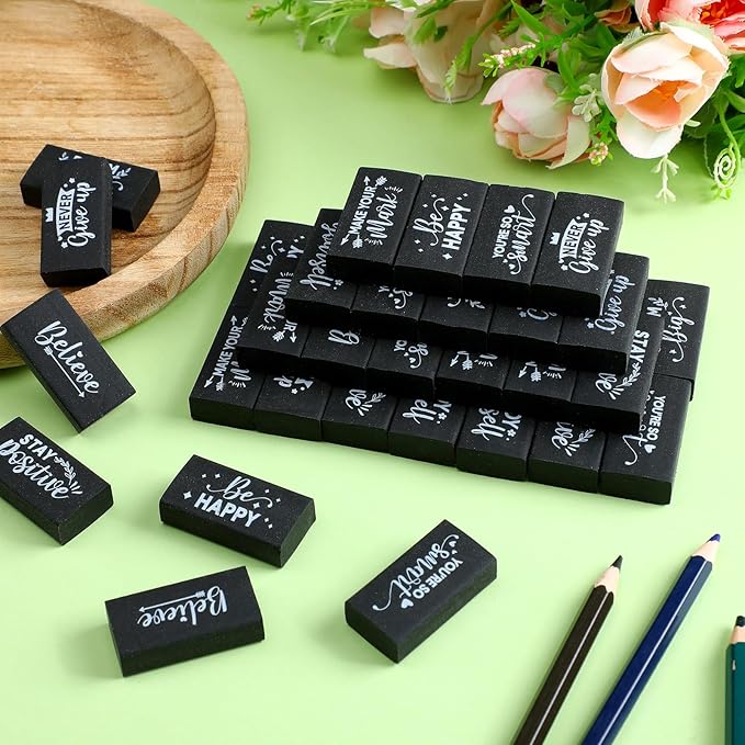 Dunzoom 100 Pcs End of Year Inspirational Pencil Erasers Bulk for Kids Back to School Fun Motivational Eraser School Office Supplies for Students Classroom Office Teacher Artists(Classic)