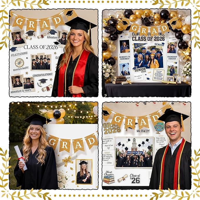 Eaasty 4 Pack Graduation Photo Display Board Decoration 48 X36 Inch Trifold Poster Board with Banners Large Trifold Picture Display for Table Decor Class of 2026 Grad Party Collage Frame Supplies