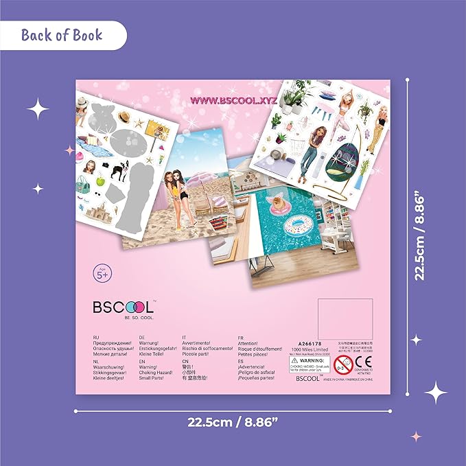 Sticker Activity Book for Toddlers, Scenic Stickers Airplane Travel Essential, Sticker Books for Girls Ages 4 and Up. with 100+ Stickers. Decorate Your Own 12 Glam Scene. Basket Filler