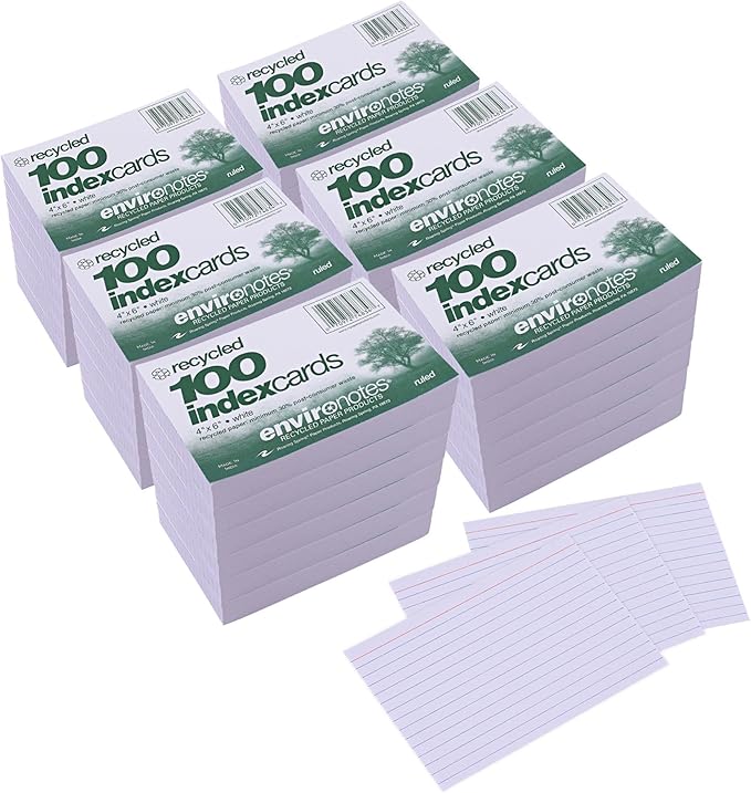 Roaring Spring Recycled Index Cards, 4" x 6", 36 Packs of 100 Note Cards, Lined & Blank Flashcards, Great for Studying, Tests, Speeches
