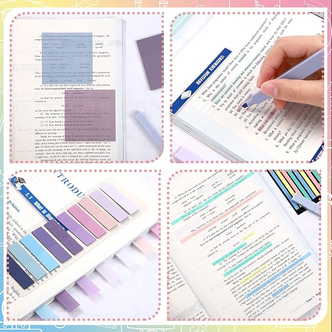 1160 Sheets Pastel Transparent Sticky Notes, 3 x 3 Inch Clear Sticky Note Waterproof See Through Memo Pad, Translucent Writable Index Tabs for Annotating Books, Study Stationary Graduation Supplies