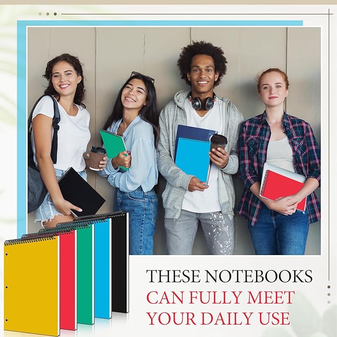 MotiMind 10 Pack 8.5" x 11" Top Spiral Notebook with 3 Hole Punched White Legal Pads College Ruled Notepad 50 Sheets Hard Cardboard Paper Wirebound Notepad for Office Business School