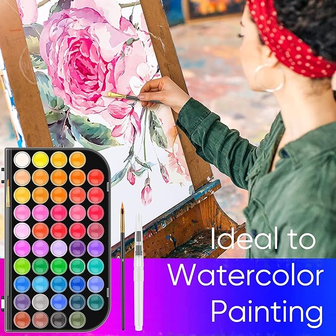 Watercolor Paint Set, 48 Colors Non-Toxic Watercolor Paint with a Brush, Refillable Water Brush Pen and Palette, Washable Water Color Paints Sets for Kids, Adults, and Artists