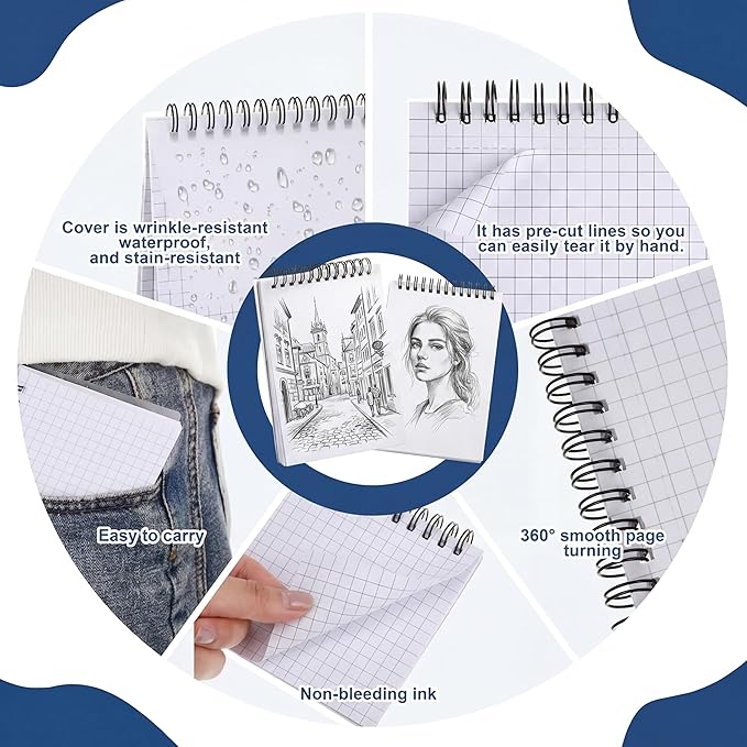 Yahenda 400 Pcs Spiral Index Cards 4x6 Inches Flash Cards with Rings Grid-lined Notecards Index Note Books with Waterproof Cover for Studying Back to School Office Supplies Taking to Do List(White)