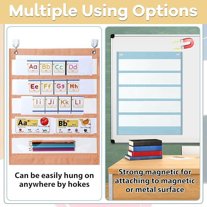 8PCS Pastel Classroom Magnetic Pocket Charts Squares Teacher Mini Pocket Chart Management Back to School Resource for Homeschool Learning Preschool Kid Home Office Schedule Activities Supply 16 x 14In