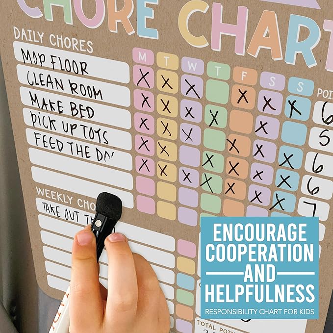 Hadley Designs Magnetic Chore Chart for Kids Multiple Kids – Dry Erase Chores Chart for Adults and Teens, Responsibility Task List for Family, Fridge Task Board Tracker at Home, Kraft Chore Board