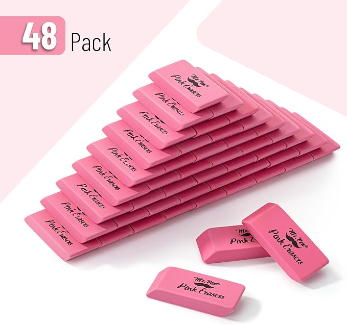 Mr. Pen- Pink Pencil Eraser Bulk, 48 Pack