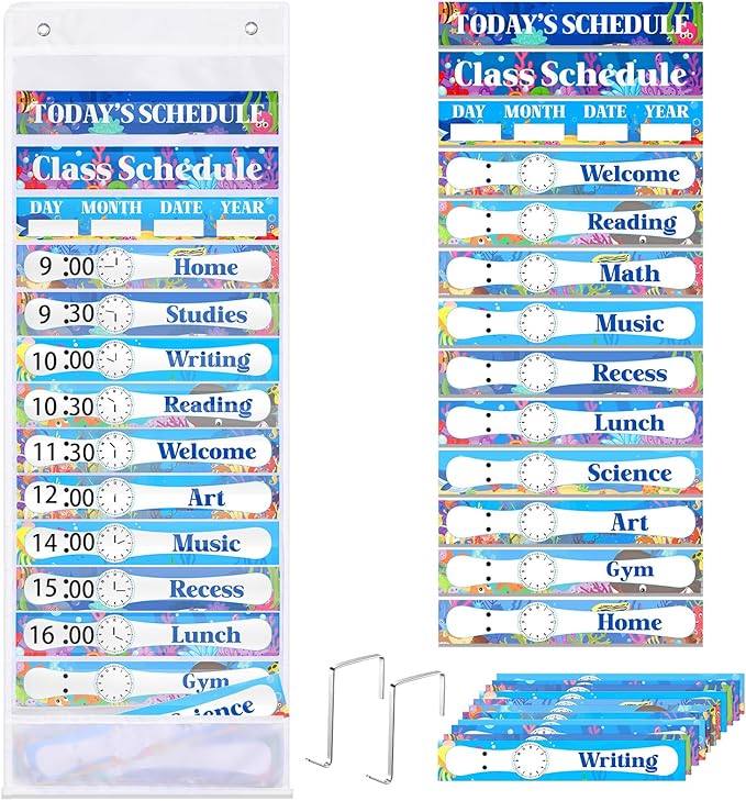 Ocean Daily Schedule Pocket Chart For Classroom Decor With 13+1 Pockets And 42 Designed Schedule Cards, Teacher Supplies For Preschool Classroom Home Office Back To School Decorations