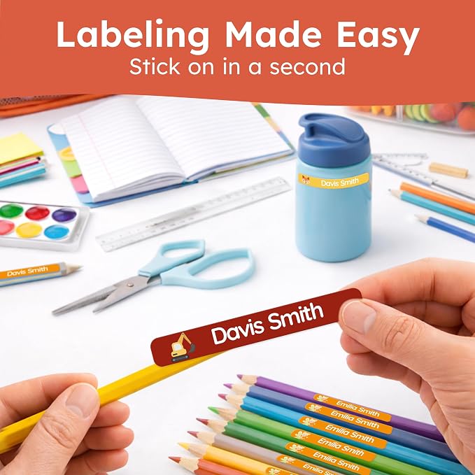 Personalized Kids Name Labels for Pencils Red [75pcs] - Waterproof Name Stickers for School & Daycare - Pencil Custom Name Stickers - Children Name Stick On Labels for Pens (2.0”x0.3”)