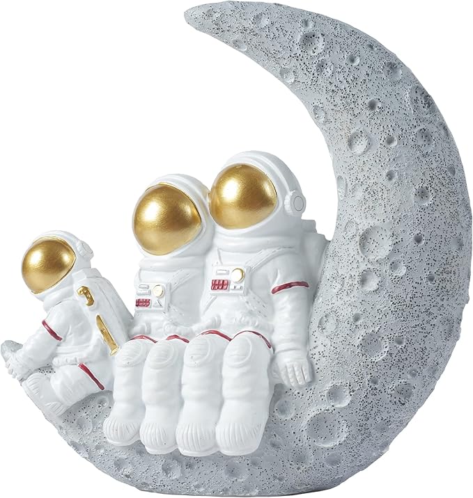 Astronaut Decor Family Sculptures, Astronaut Family of 3 Figurines, Space Themed Bedroom Decor, Desktop Decor, Shelf Decor, Gifts for Space Lovers, Gold Astronaut Home Deocr