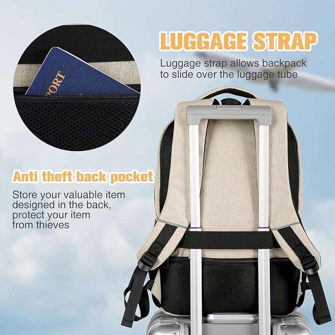Paude Backpack for Teens, Laptop, College, University, Business, Travel - 15.6 Inch, Beige
