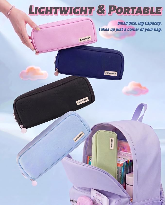 FAHZON Cute Pencil Case, 3 Large Compartments Pencil Pouch, Elastic Pen Slots&Mesh Pockets for Stationery, Pencil Bag for School Supplies with Zipper for Girls Boy Women Teens Adults-Pink