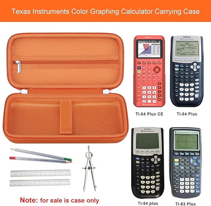 Elonbo Carrying Case for Texas Instruments TI-84 Plus CE/TI-84 Evo/TI-84 Plus/TI-83 Plus/TI-83 Plus CE Color Graphing Calculator, Extra Mesh Pocket Fits Charging Cable Charger Manual, Orange
