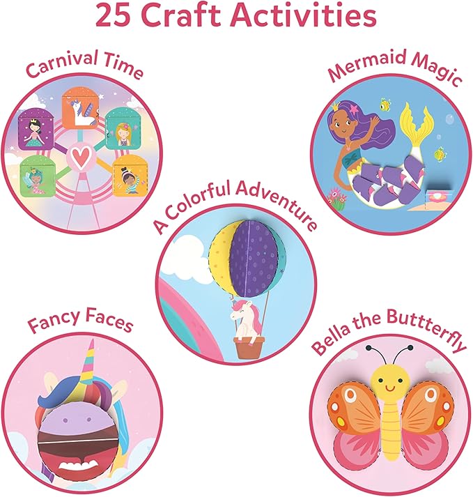 Skillmatics Scissor Skills Activity Book - Snip Snip Unicorns & Princesses, 25 Cutting & Creative Activities for Preschoolers, 2 Child-Safe Scissors, Felt Craft Kit, Screen-Free Fun, Gift for Ages 3-7