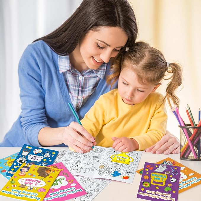 Dvbonike 48Pcs Positive Affirmation Coloring Books - Promote Confidence DIY Color-in Pages Booklet Bulk Drawing Motivational Stress Relieving Party Supplies for School Classroom Rewards Gift for Kids