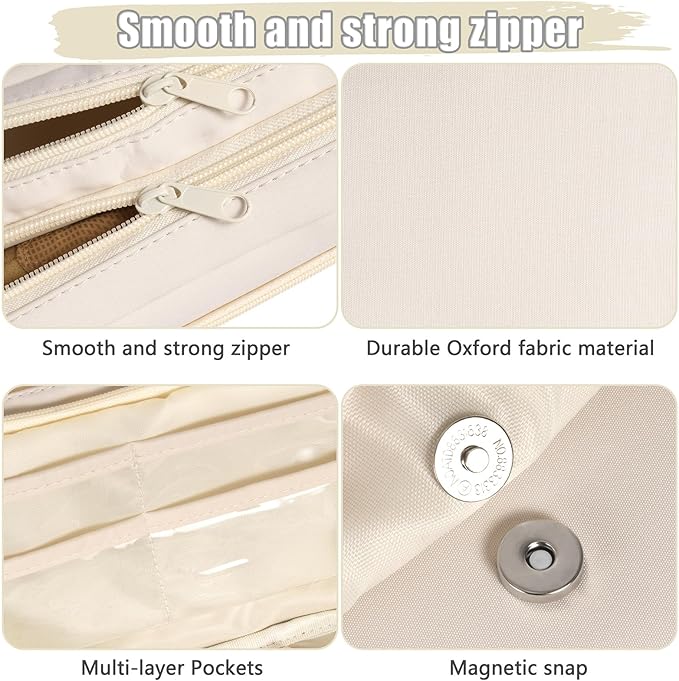 Zmains Big Capacity Pencil Case Large Pencil Pouch Pen Bag Pencil Box Holder Organizer Simple Storage Aesthetic Cosmetic for Men Women Office Essentials (Beige)