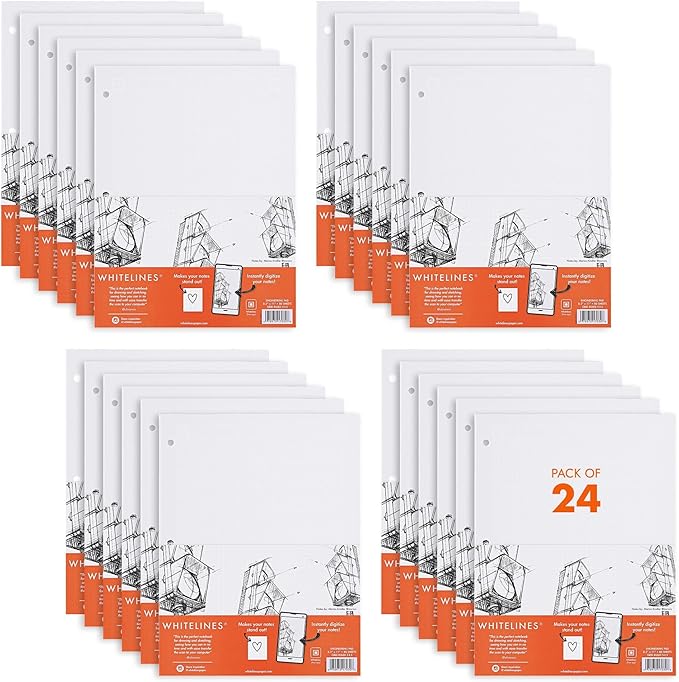 Whitelines Engineering Graph Ruled Pads, Premium 20# Gray Paper, 11" x 8.5" 80 Sheets, 3 Hole Punched, Make Your Notes Stand Out & Links Them To The Digital World, Proudly Made in USA (Pack of 24)