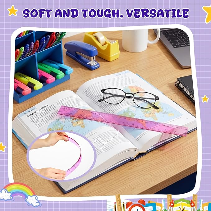 EBOOT 2 Pack Plastic Ruler Straight Ruler Plastic Measuring Tool for Student School Office(Purple,12 Inch)
