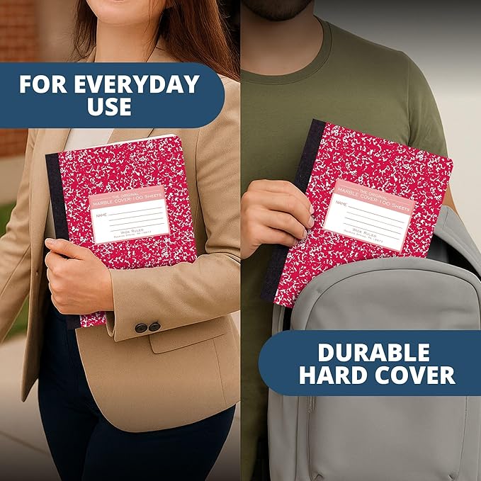 ROARING SPRING Hard Cover Composition Notebook, Assorted Colors Marble Comp Book, 9.75″ x 7.5″, Wide-Ruled with Margin, 100 Sheets (200 Pages), Made in USA