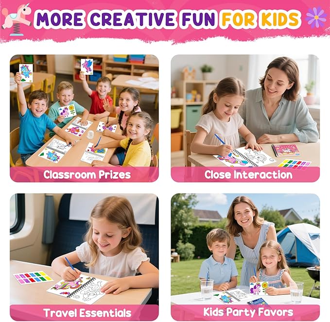 ZMLM 24 Water Coloring Books for Kids Party Favors - Bulk Mini Coloring Books for Kids Ages 4-8,Small Birthday Goodie Bag Stuffers School Teacher Return Gift Art Crafts Classroom Prizes (Unicorn)