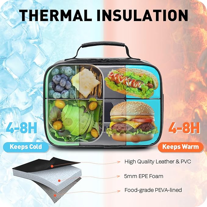 Kids Lunch Box for Boys,Game Console Insulated Lunch Bag for Kids,Leather Lunchbox for Boys,Waterproof Leakproof Portable Fits Most Bento Boxes