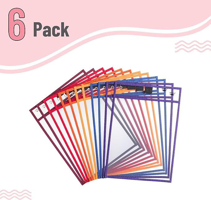 Mr. Pen- Reusable Dry Erase Pocket Sleeves, 10" x 14", 12 Pack, Sunset Color, Clear Plastic Paper Sleeves, Ticket Holders, Clear Plastic Sheet Protectors, Teacher, School, Classroom Supplies