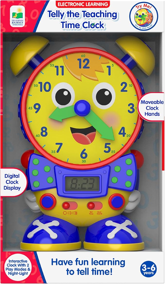 The Learning Journey Telly the Teaching Time Clock – Interactive Analog & Digital Time Learning Toy – Educational Toddler Clock for Ages 3+ – Award-Winning
