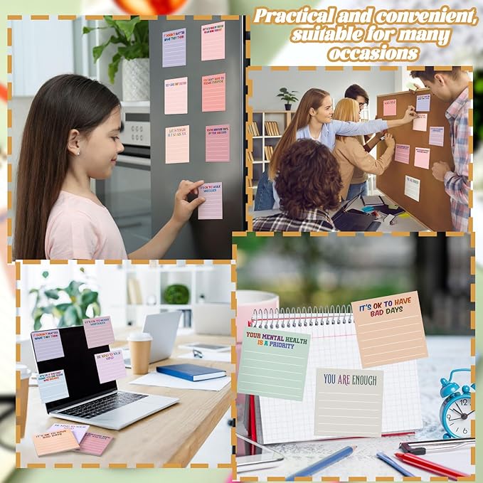 Yinder 24 Pcs Inspirational Sticky Notes Cute Motivational Sticky Notes Pad End of Year Employee Appreciation Gifts Bulk for Teacher Nurse Coworkers Office Supplies 3 x 3'' (Mental Health,Aesthetics)