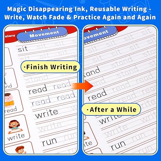 Magic Grooved Handwriting Practice Book for Kids Ages 3-8, Reusable Tracing Workbooks with Auto-Disappearing Ink, Preschool Learning Activities for Toddlers-Gifts for Children