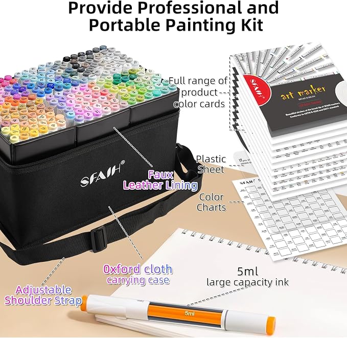 SFAIH Alcohol Markers Brush & Fine - Professional 217 Colors Set, Blending