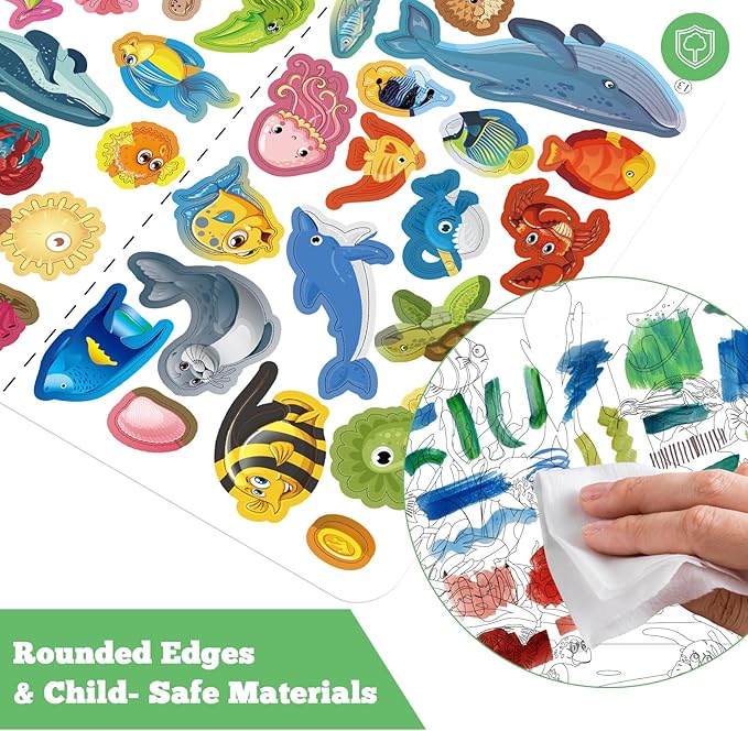 Kalysky Dinosaur and Ocean Animal Scene Sticker Book for Kids Ages 4-8, Search and Find Sticker Activity Book–Travel Toys for Toddlers, Airplane & Road Trip Games, Educational Fun