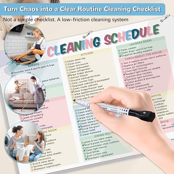 Cleaning Planner for Adults – Low-Overwhelm Reusable Cleaning Schedule and Checklist, Magnetic Visual Chore Chart for Fridge to Build Cleaning Habits ADHD Cleaning and Organizing Planner - 8.3" x 11.7"