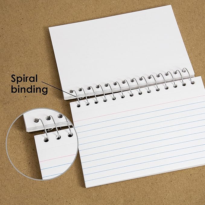 BAZIC Ruled Index Cards Book 3" X 5" 100 Count, Spiral Bound Memo, White Flashcards, Ruled Lined Card for Learning Memory Reminder (50/Pack), 2-Packs
