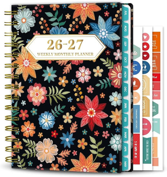 Planner 2026-2027, Academic Year Planner - Daily, Weekly & Monthly Calendar, Jul 2026 - Jun 2027, 6.3" x 8.5", Spiral Notebook with Tabs, Stickers & Inner Pocket, Ideal for School, Office, Home
