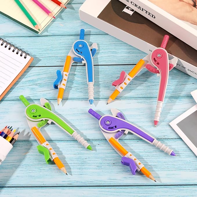Zonon 60 Pcs Math Geometry Compasses Classroom Set, Bulk Bright Colored Plastic Drawing Compass with Pencils and Safe Tip, Back to School Teacher Supplies for Kids Basic Drafting