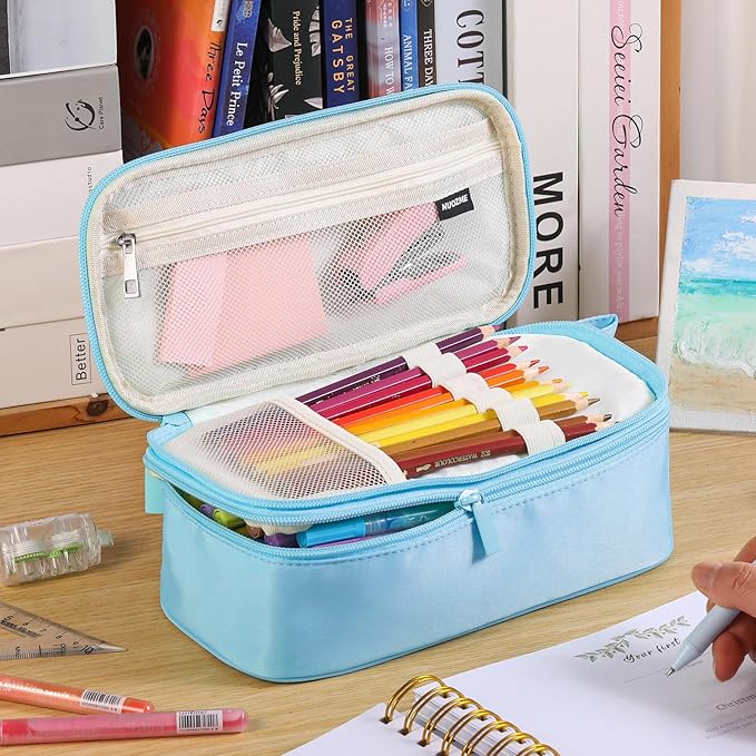 Large Pencil Case,Big Capacity Pencil Pouch,Personalized Initial Pencil Bag with smooth zipper,Multiple Pockets,Cute Aesthetic Stationery Pen Case Bag for Teen Girls College (Pink, W)
