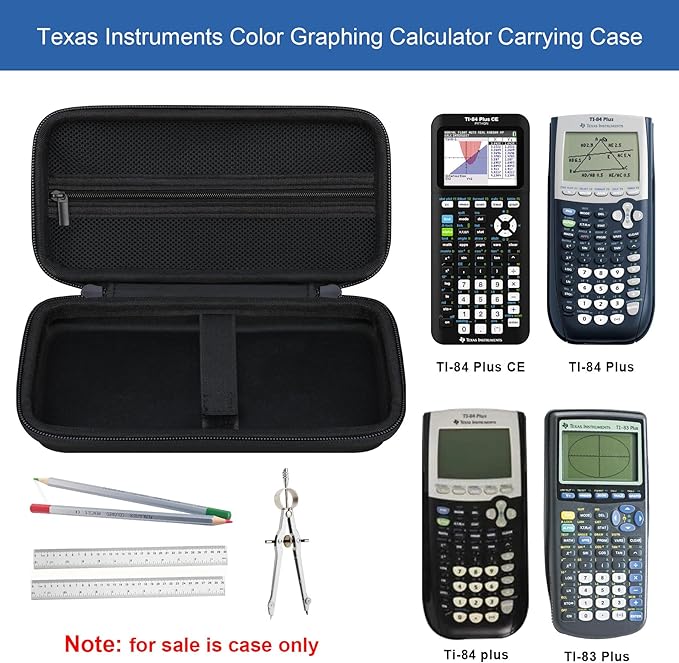 Elonbo Carrying Case for Texas Instruments TI-84 Plus CE/TI-84 Evo/TI-84 Plus/TI-83 Plus/TI-83 Plus CE Color Graphing Calculator, Extra Mesh Pocket Fits Charging Cable Charger, Black+Inside Black