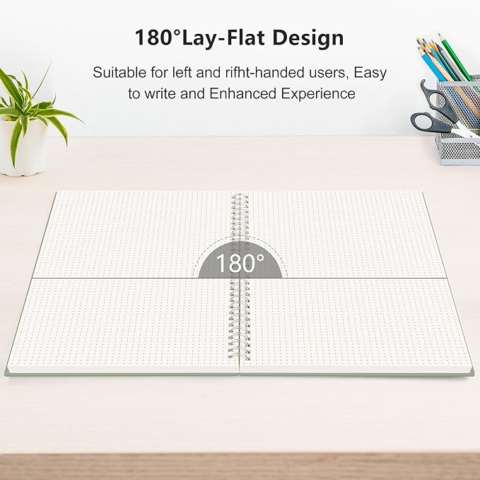 RETTACY Dotted Journal Notebook, 300 Pages, A4 Large Size (8.2'' × 11.2''), 100 GSM Thick Paper, Flexible Plastic Cover, Spiral-bound, for Journaling, Planning, Tracking (Transparent)