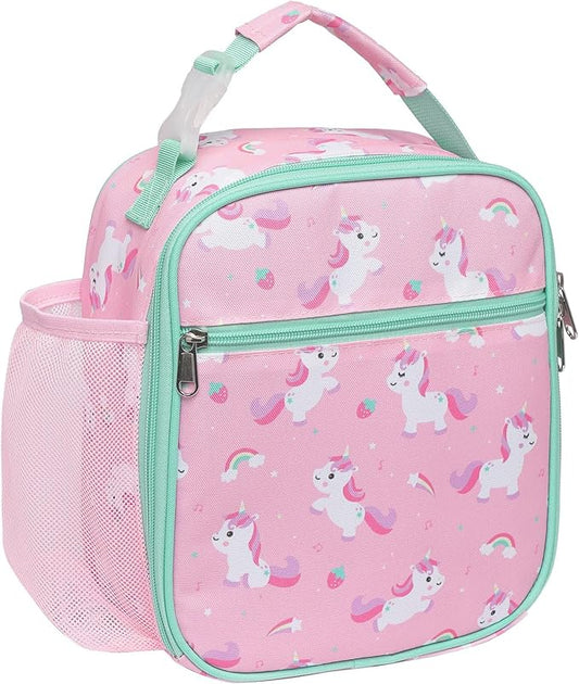 Bagseri Kids Lunch Box for Girls - Insulated Toddler Lunch Bag Fits Bento Box, Reusable Daycare Cooler Tote with Clip Handle, Water-Resistant Lining, Pink Cute Unicorn
